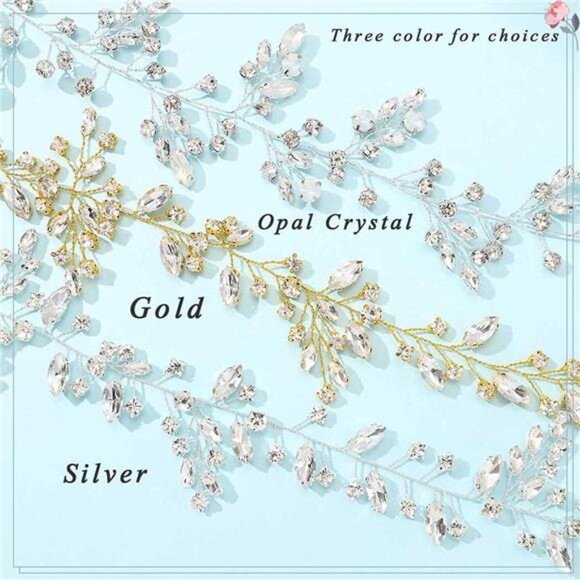 Bride Wedding Rhinestone Hair Vine Bridal Silver Hair Piece Crystal Headband - Picture 6 of 7